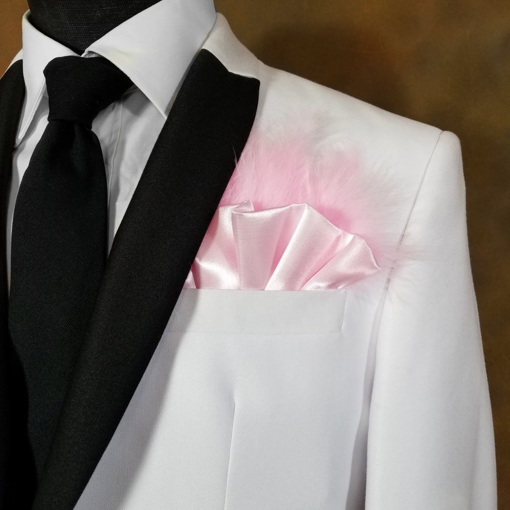 New - Pink Satin Ruffle & Feather Pocket Square Insert